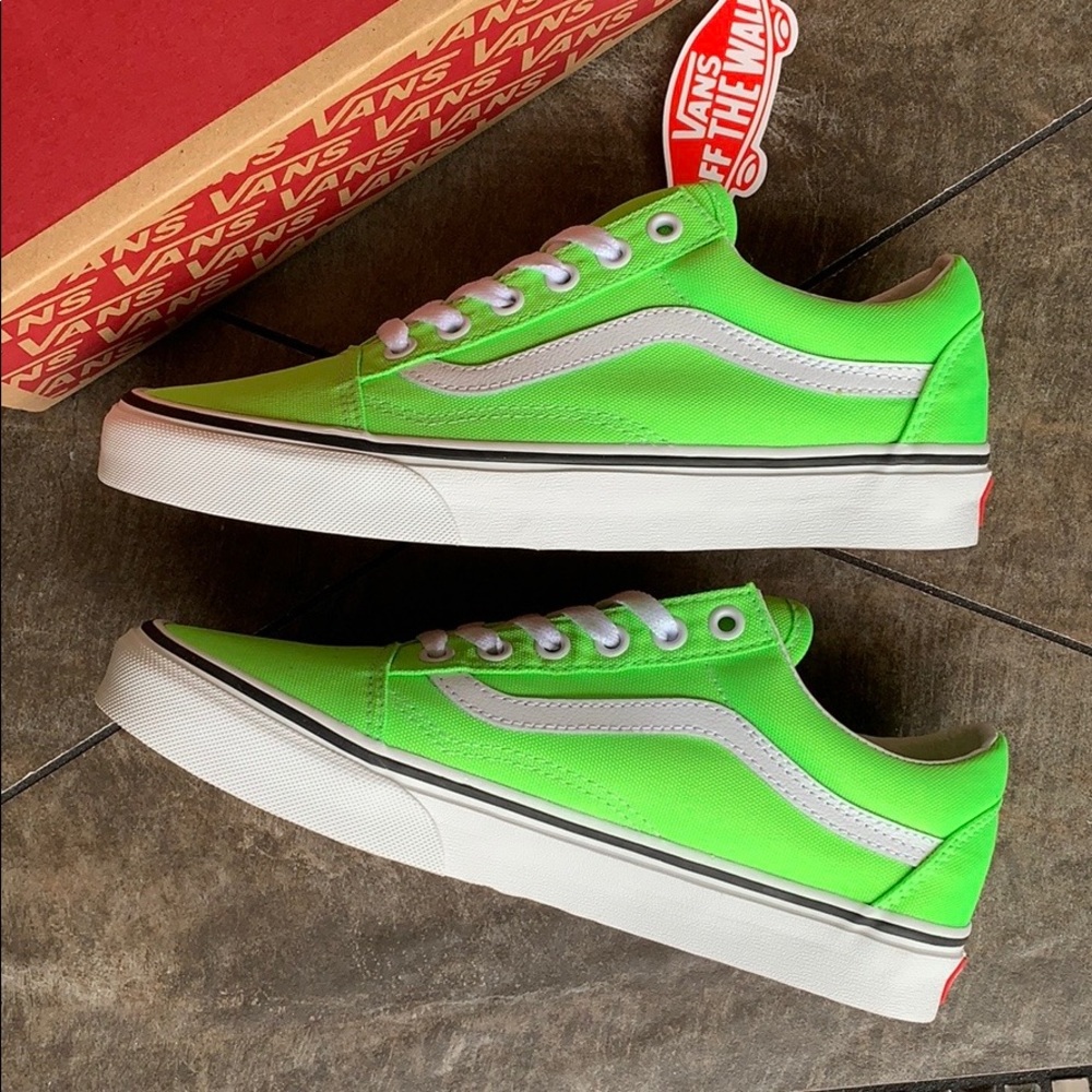••VANS OLD SKOOL NEON GREEN GECKO/TRUE WHITE men’s - Picture 5 of 16
